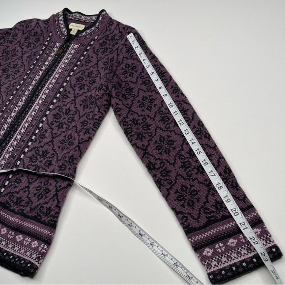 Fairisle Sweater Full Zip Cardigan Purple Wool Vintage Gorp Boho Winter Alpine - Picture 12 of 15